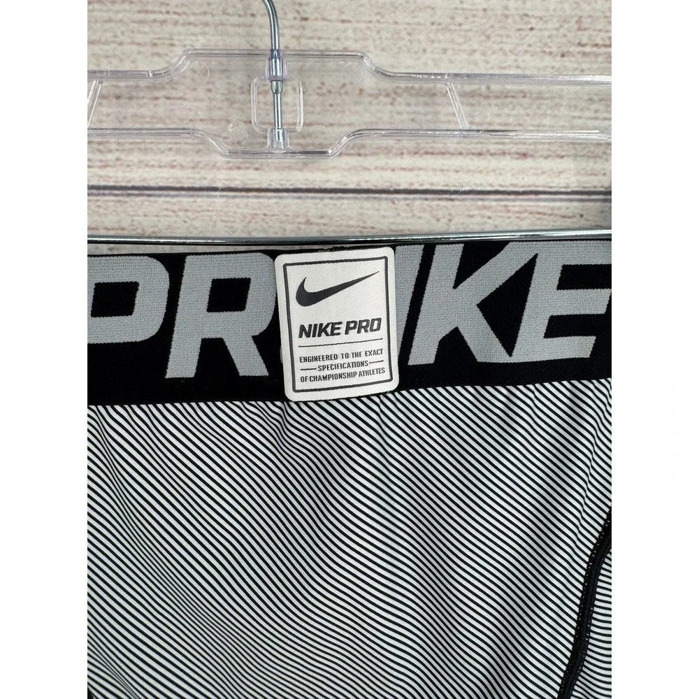Nike Pro Leggings Women XL Grey Striped Compression Athletic Training Tights